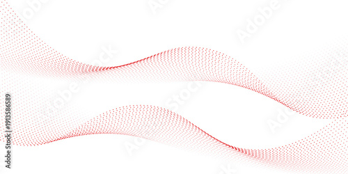 Red dotted wave line pattern. Halftone undulate net background. Abstract flowing particle lattice wallpaper. Vector curved dash gradient element for poser, banner, presentation, booklet, brochure