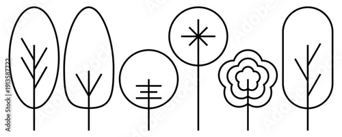 木の線画イラスト、樹木の線画イラスト、
