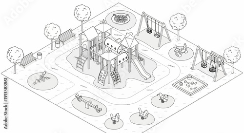 playground layout children's play area outdoor play equipment.