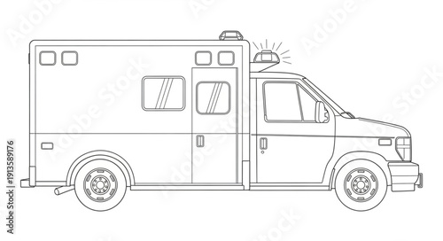 Line Drawing of an Ambulance Emergency Medical Vehicle.