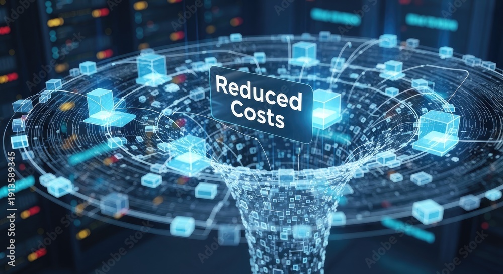 Fototapeta premium Reduced Costs Concept with Digital Network and Data Flow.
