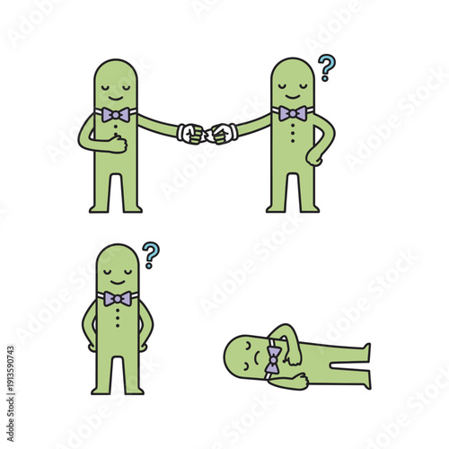 Cartoon characters struggling with partnership and teamwork issues in a humorous illustration