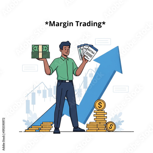 Man holding cash and money bills isolated on transparent background.