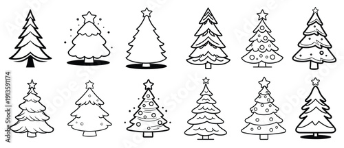  set of christmas tree vector silhouettes xmas trees vector