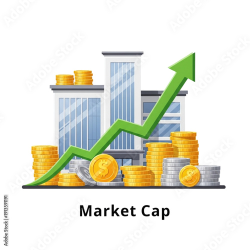 Green arrow rising market graph isolated on transparent background.
