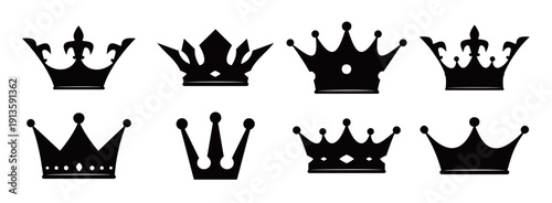 set of crown silhouette luxury royal king element icon