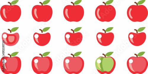 A collection of bright red apples with one green apple displayed