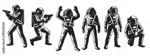 Diverse Astronaut Silhouettes in Action