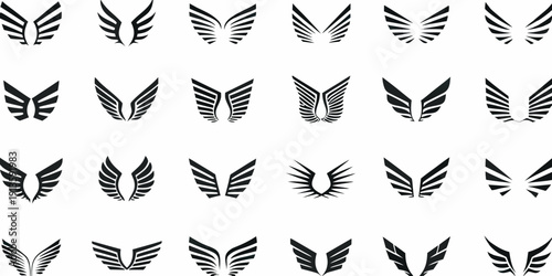 Numerous black wing icons arranged in a grid pattern on a white background