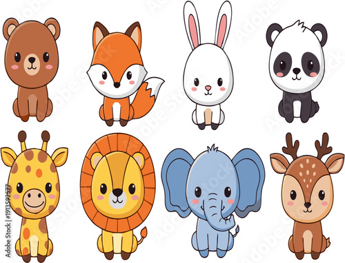 Set of cartoon animals vector icon set