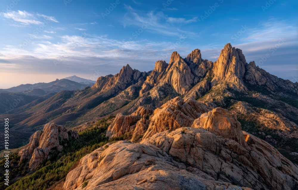 Obraz premium Majestic view of the Organ Mountains in New Mexico during the golden hour.