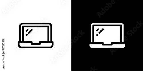 Laptop icon concept with flat Black White Background. Vector illustration.