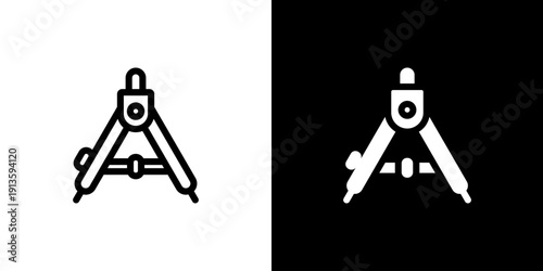 Drawing Compass icon concept with flat Black White Background. Vector illustration.