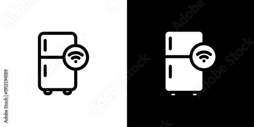 Smart Refrigerator icon concept with flat Black White Background. Vector illustration.