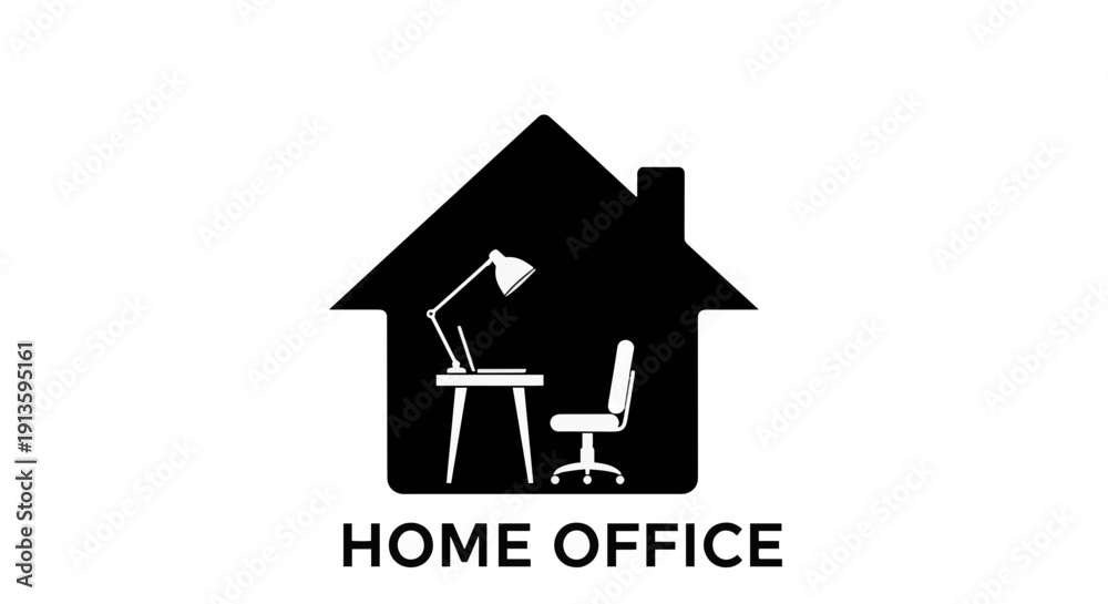 Fototapeta premium Modern home office setup inside a house silhouette, symbolizing remote work and professional flexibility