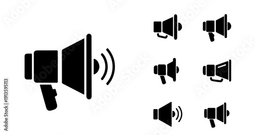 Set of Megaphone Icons Vector Graphics - Amplification and Communication Symbols