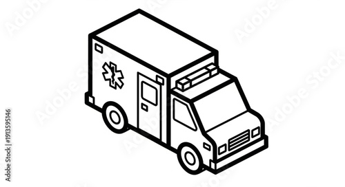 Ambulance vehicle illustration with star of life symbol.