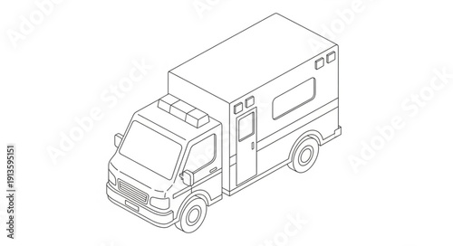 Ambulance vehicle schematic drawing isometric view.