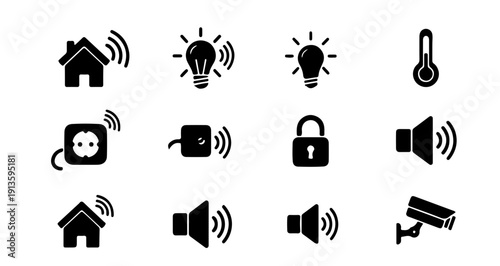 Essential smart home technology vector icons for modern automation and security systems