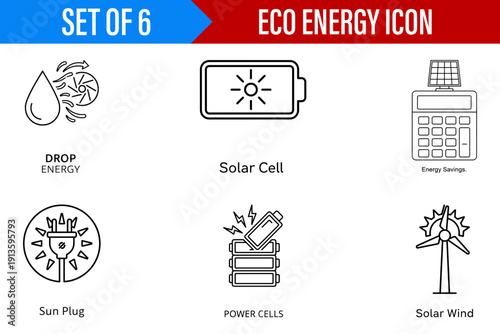 Eco-Friendly Energy Source Informative Line Art Icons Set for Sustainable Technology and Power