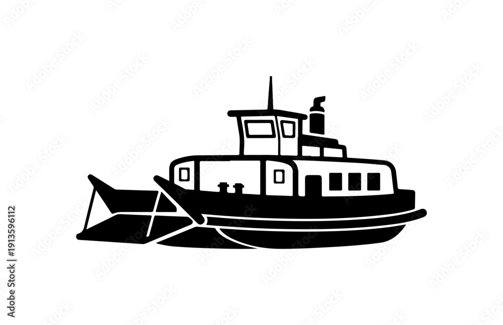 Fototapeta premium Vintage Boat with Small Rowboat Illustration