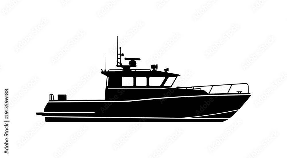 Obraz premium Modern Black Vector Boat Illustration