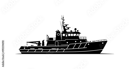 Modern Coastal Patrol or Research Vessel Vector Illustration