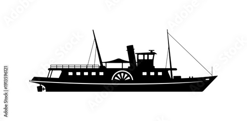 Vintage Paddle Wheel Steamboat Vector Illustration