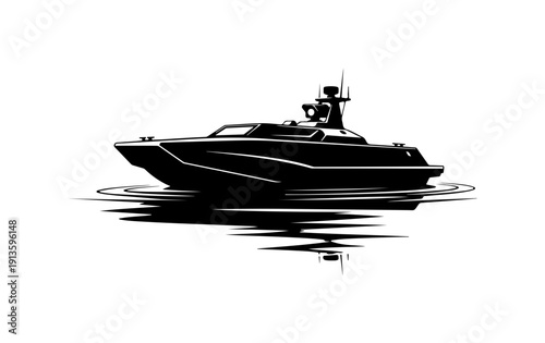 Modern Sleek Black Motor Yacht Vector Illustration