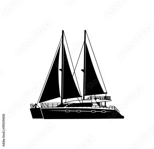 Elegant Black and White Sailboat Vector Illustration