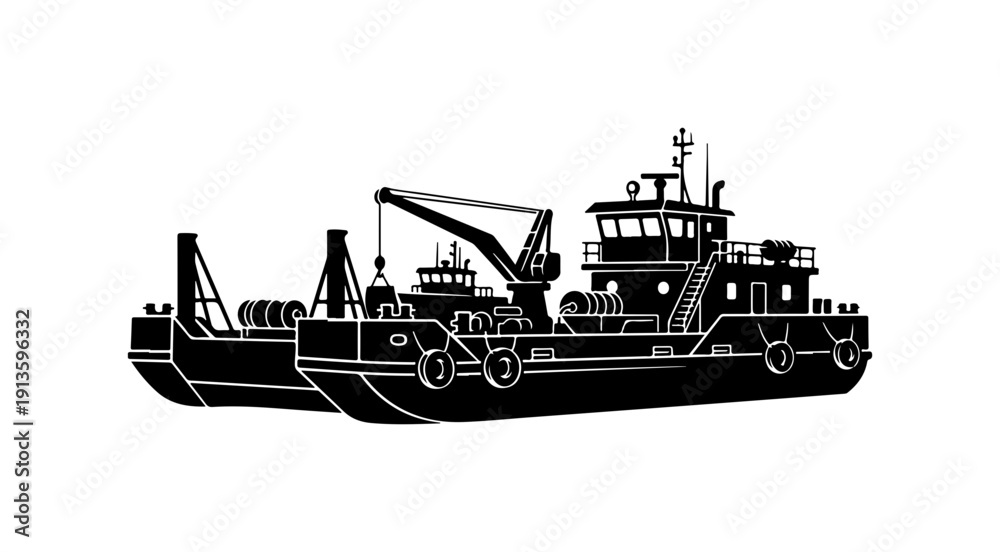 Obraz premium Modern Workboat with Crane and Cargo Equipment