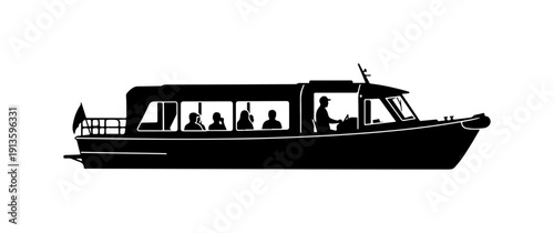 Silhouette Boat with Passengers Vector Illustration