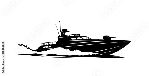 Modern Black Vector Speedboat Illustration