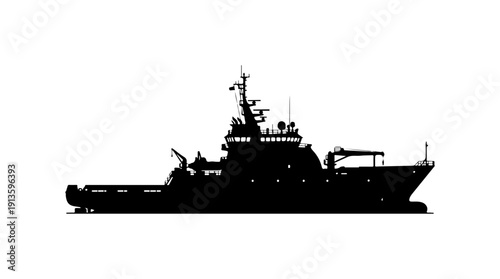 Modern Naval Warship Silhouette Vector Illustration
