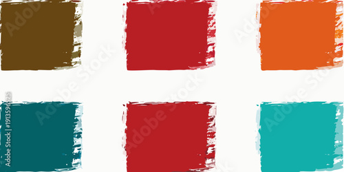 Abstract arrangement of six rectangular brushstroke blocks in varying colors