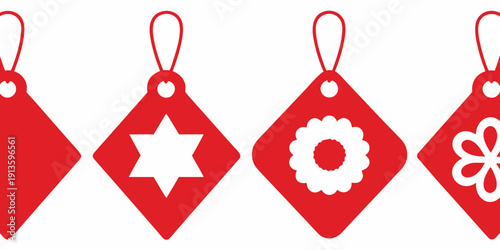 A repeating pattern of vibrant red christmas ornaments with white designs