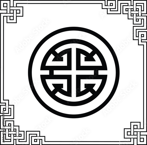 Traditional Chinese circular ornament with corner frame pattern