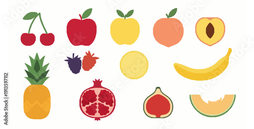 Cute colorful fruit icons hand drawn minimal vector set