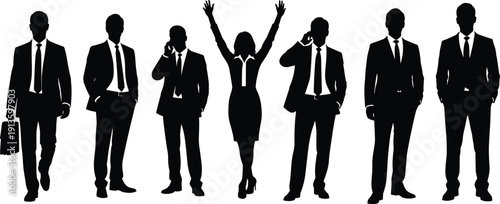Business People Silhouette Collection, Professional Corporate Group in Suits, Successful Team Leaders, Office Workers, Entrepreneurial Staff, Executive Partnership