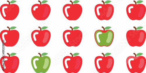 A pattern of red apples with one green apple among them