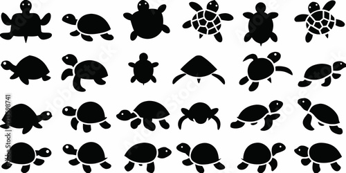 Collection of diverse turtle silhouettes in various poses and styles