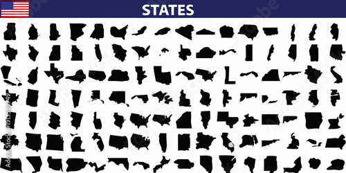 Abstract representation of the united states as black shapes