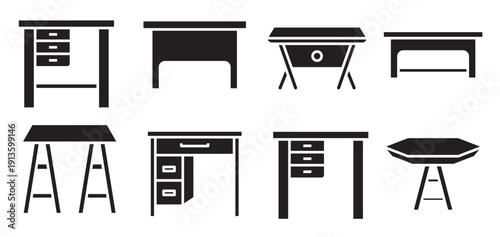 round table and office desk icons 