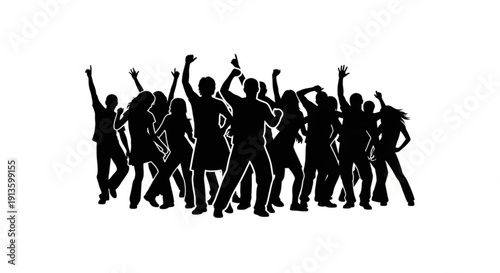 Dancing People Silhouettes Celebrating on White Background