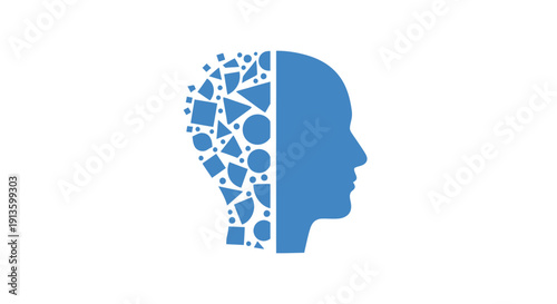 Human Head Silhouette with Brain Illustration.