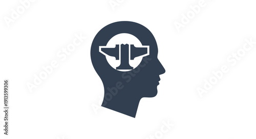 Human head with dumbbell inside.