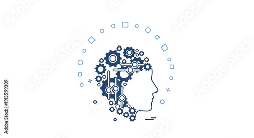 Human Head with Mechanical Gears and Cogs.