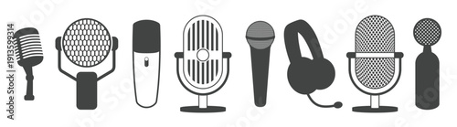  set of icons on a theme microphones