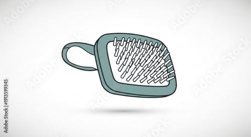 Blue Hair Brush with White Bristles Isolated on White Background