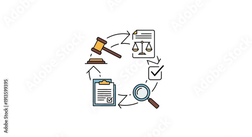 Justice Cycle with Gavel and Documents.